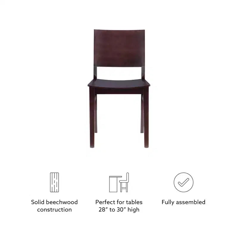 Set of 2 Devin Modern Panel Back Side Chairs Brown - Linon: Beechwood Frame, Mid-Century Style, No Assembly Required