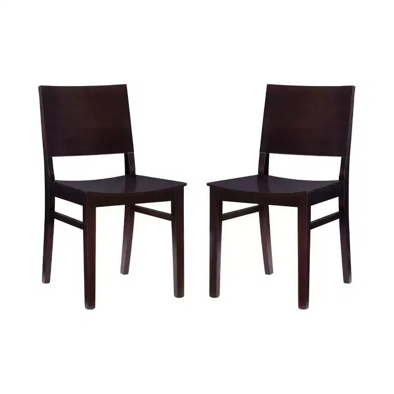 Set of 2 Devin Modern Panel Back Side Chairs Brown - Linon: Beechwood Frame, Mid-Century Style, No Assembly Required