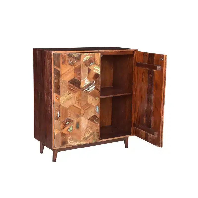 Chevron 2 Door Wooden Cabinet Brown - Timbergirl: Carved Details, No Assembly, 40" Wide