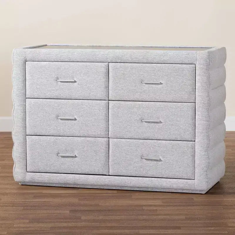 Baxton Studio Cadmus Channel Tufted Fabric 4 Drawer Dresser Light Gray
