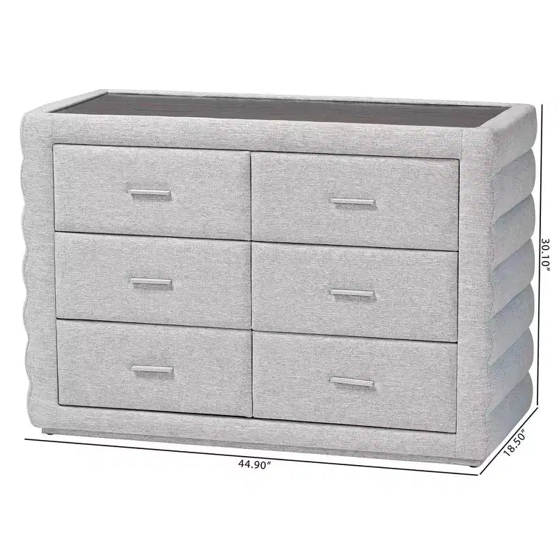Baxton Studio Cadmus Channel Tufted Fabric 4 Drawer Dresser Light Gray
