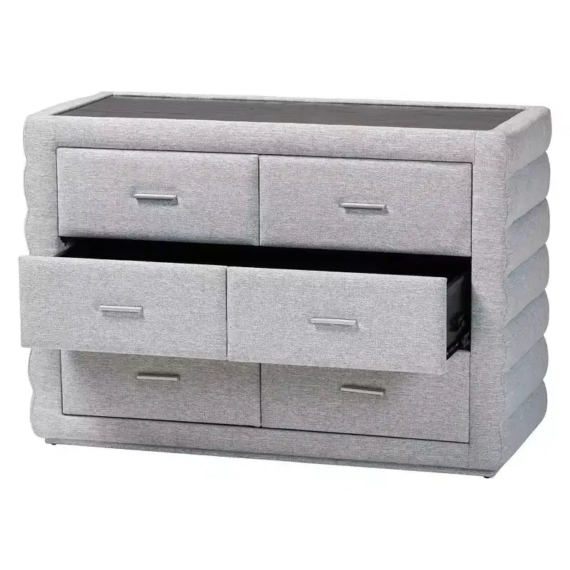 Baxton Studio Cadmus Channel Tufted Fabric 4 Drawer Dresser Light Gray