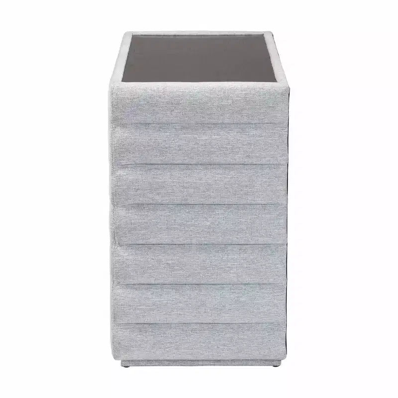 Baxton Studio Cadmus Channel Tufted Fabric 4 Drawer Dresser Light Gray