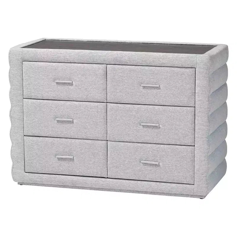Baxton Studio Cadmus Channel Tufted Fabric 4 Drawer Dresser Light Gray
