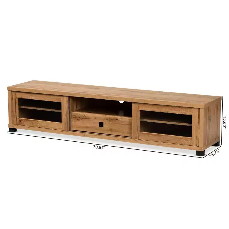 Beasley Wood 1 Drawer TV Stand for TVs up to 65" Oak Brown/Black - Baxton Studio: Media Entertainment Center
