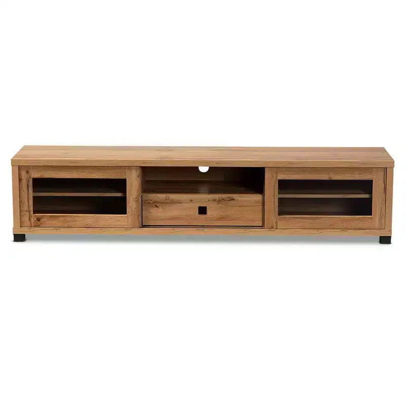 Beasley Wood 1 Drawer TV Stand for TVs up to 65" Oak Brown/Black - Baxton Studio: Media Entertainment Center