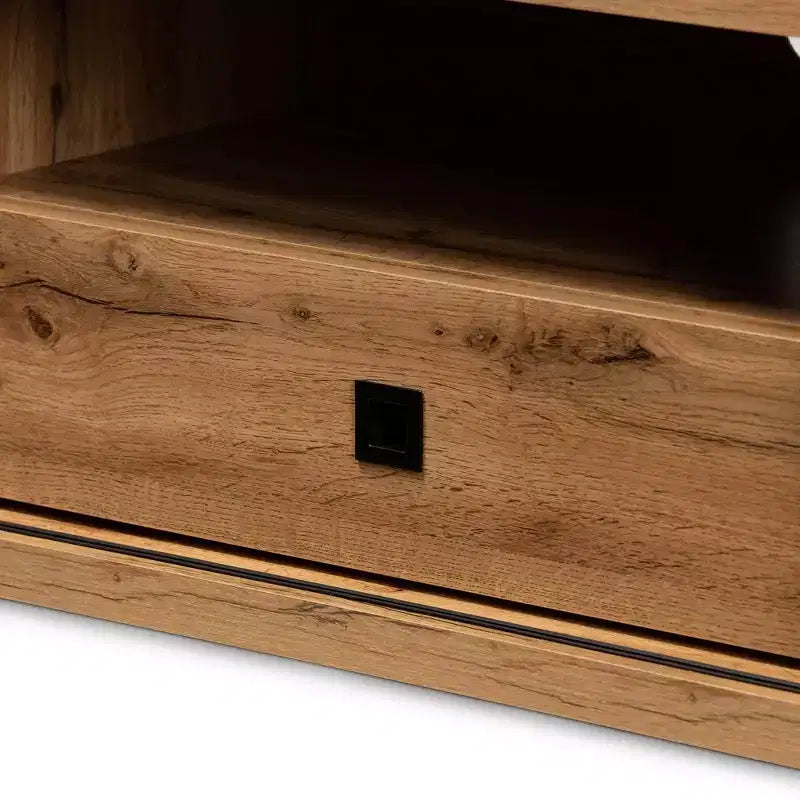 Beasley Wood 1 Drawer TV Stand for TVs up to 65" Oak Brown/Black - Baxton Studio: Media Entertainment Center