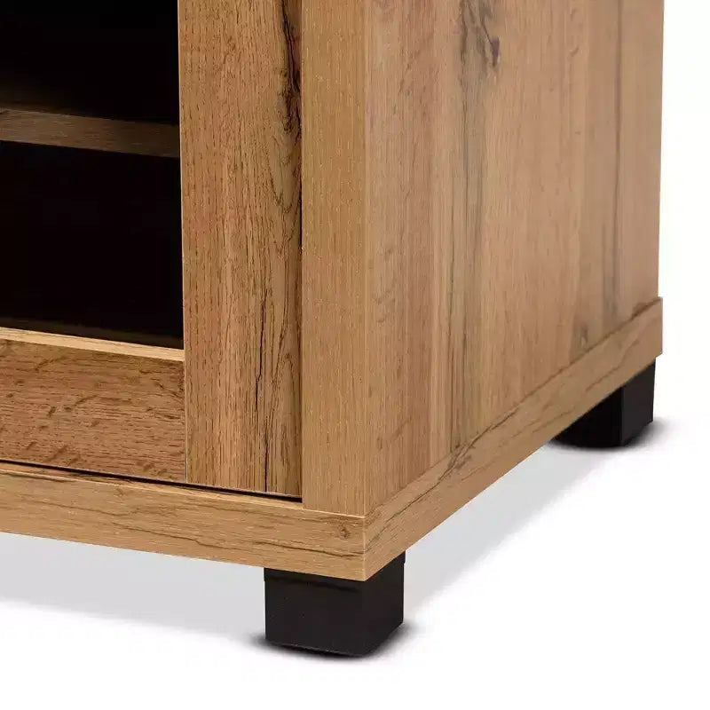 Beasley Wood 1 Drawer TV Stand for TVs up to 65" Oak Brown/Black - Baxton Studio: Media Entertainment Center
