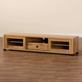 Beasley Wood 1 Drawer TV Stand for TVs up to 65" Oak Brown/Black - Baxton Studio: Media Entertainment Center