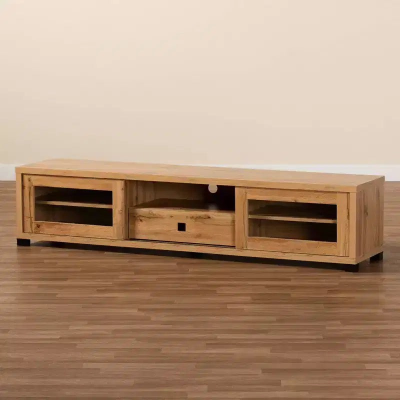Beasley Wood 1 Drawer TV Stand for TVs up to 65" Oak Brown/Black - Baxton Studio: Media Entertainment Center