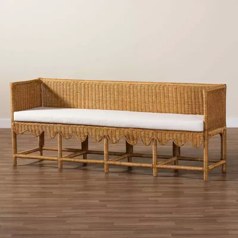 bali & pari Seranay Scallop Rattan Long Dining Bench Light Honey