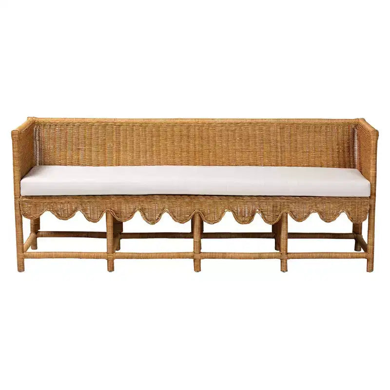 bali & pari Seranay Scallop Rattan Long Dining Bench Light Honey