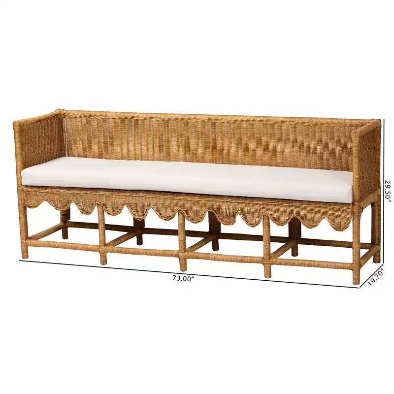 bali & pari Seranay Scallop Rattan Long Dining Bench Light Honey