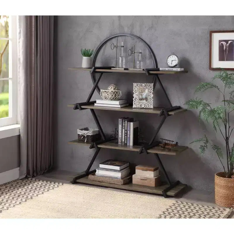 62.5" Myroe 4 Layer Bookcase Matte Black - miBasics: Industrial Style, Steel Frame, Open Shelving