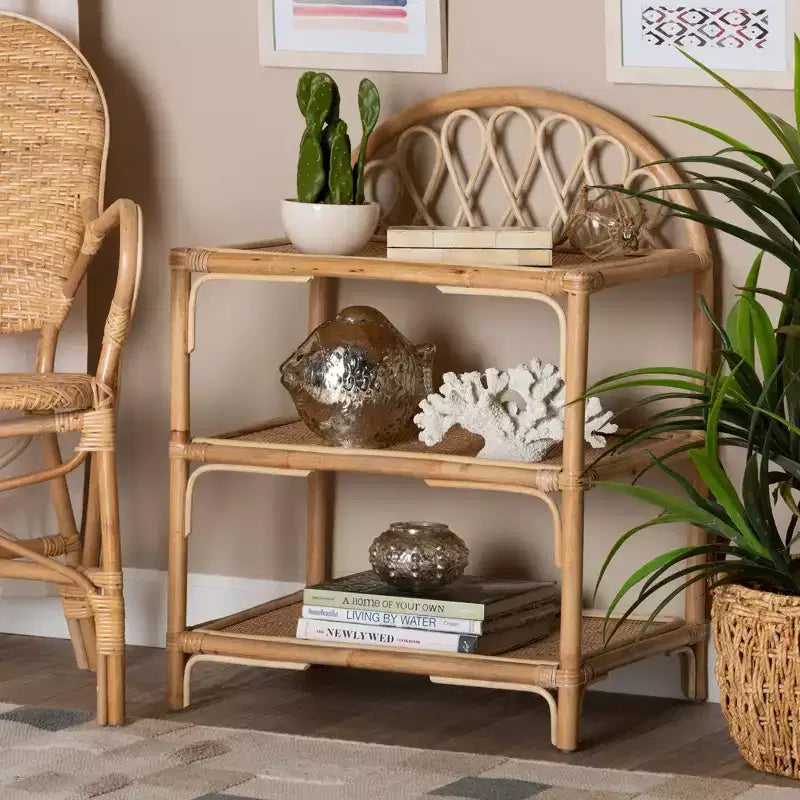 31.7" Redell Rattan 3 Tier Display Shelf Natural/Brown - bali & pari