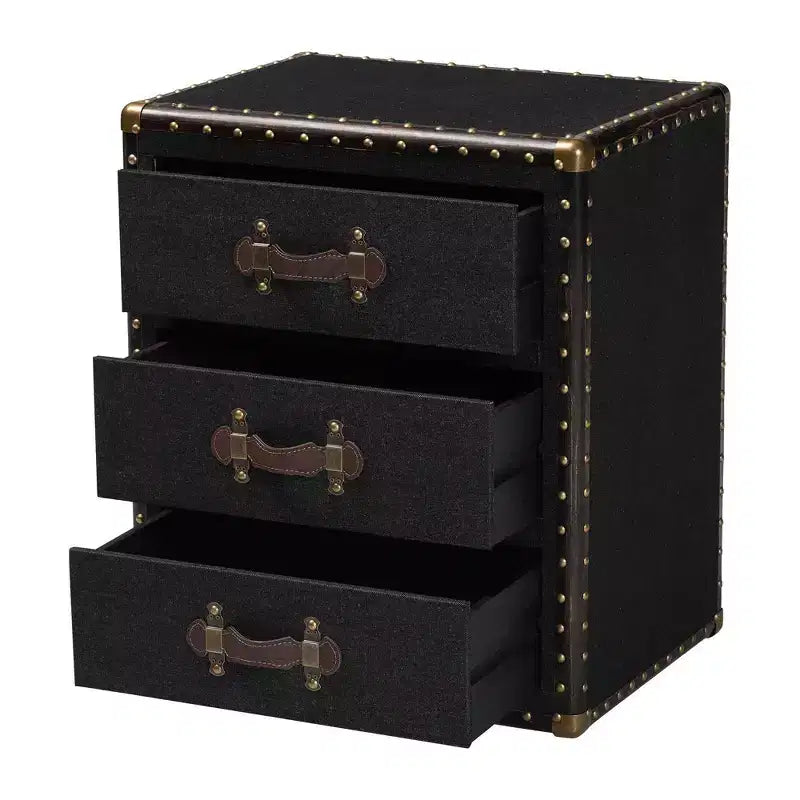 Baxton Studio Mallison Canvas 3 Drawer End Table Black/Brown