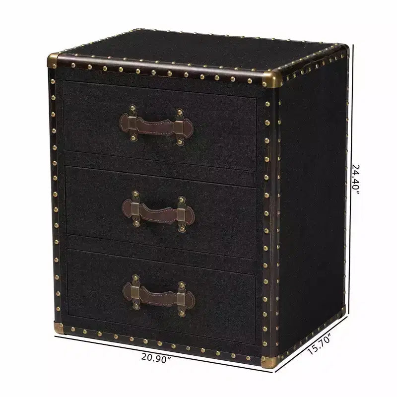 Baxton Studio Mallison Canvas 3 Drawer End Table Black/Brown