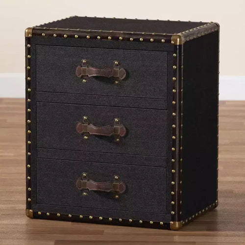 Baxton Studio Mallison Canvas 3 Drawer End Table Black/Brown