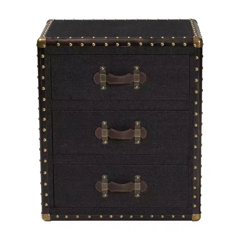 Baxton Studio Mallison Canvas 3 Drawer End Table Black/Brown