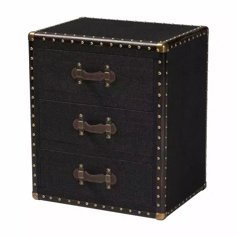 Baxton Studio Mallison Canvas 3 Drawer End Table Black/Brown