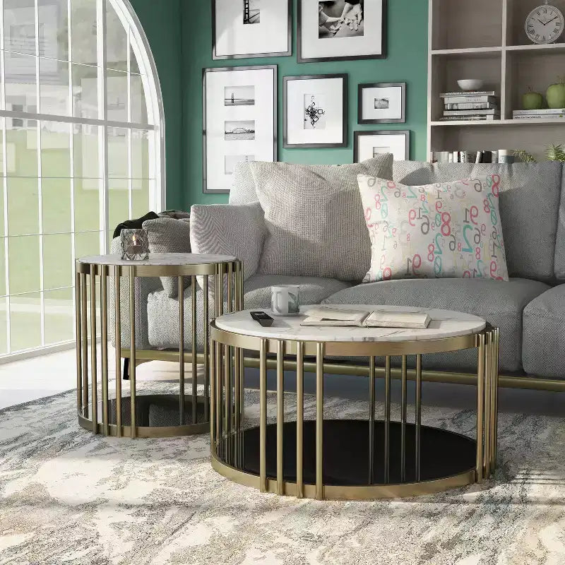 2pc Solstice Glam Coffee and End Table Set Antique Brass - HOMES: Inside + Out