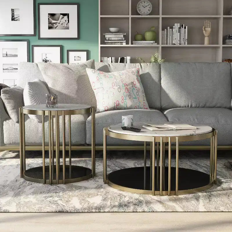 2pc Solstice Glam Coffee and End Table Set Antique Brass - HOMES: Inside + Out