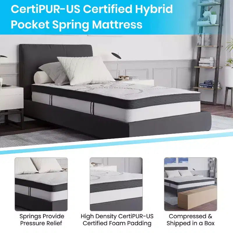 Flash Furniture Capri Comfortable Sleep 10 Inch CertiPUR-US Certified Hybrid Pocket Spring Mattress, Mattress in a Box