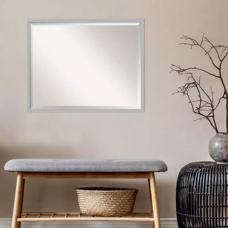 Hera Brushed Framed Bathroom Vanity Wall Mirror Chrome - Amanti Art