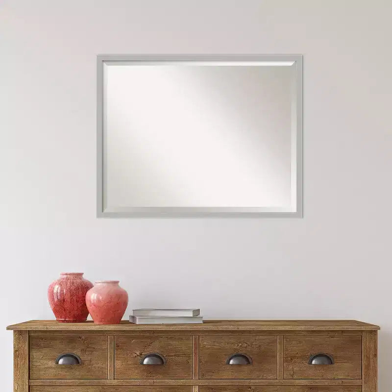 Hera Brushed Framed Bathroom Vanity Wall Mirror Chrome - Amanti Art