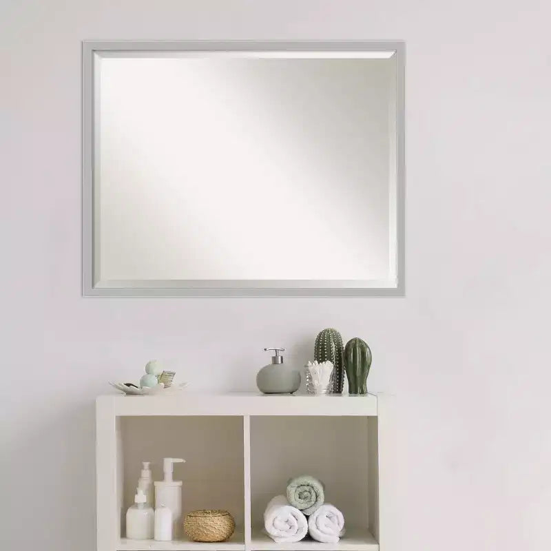 Hera Brushed Framed Bathroom Vanity Wall Mirror Chrome - Amanti Art