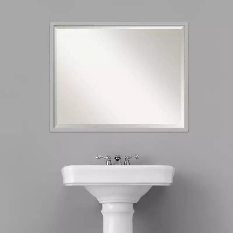 Hera Brushed Framed Bathroom Vanity Wall Mirror Chrome - Amanti Art
