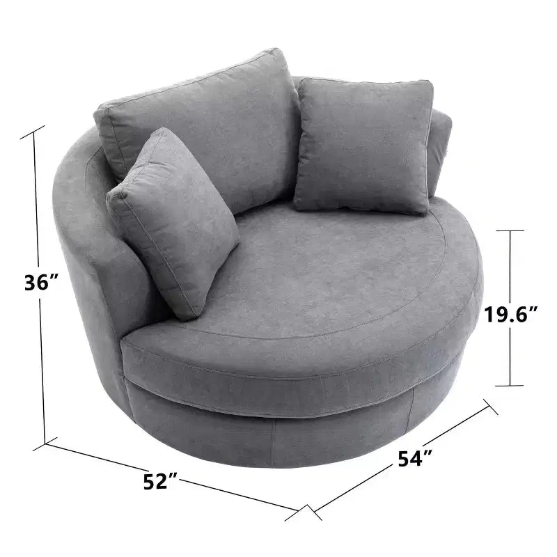 54 Wide Fully Assembled Round Swivel Barrel Chair and a Half - Kinwell