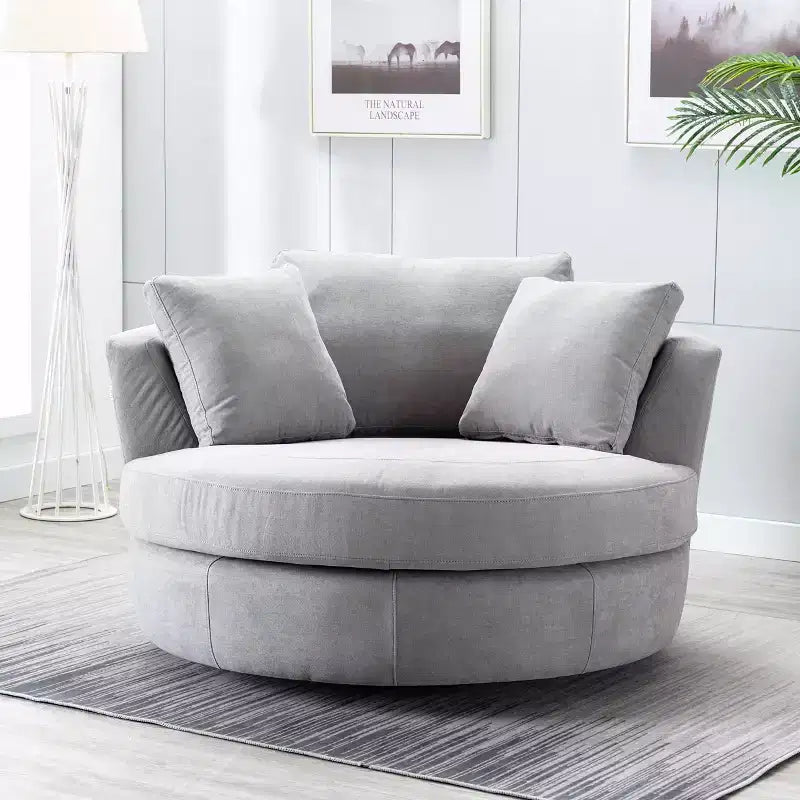 54 Wide Fully Assembled Round Swivel Barrel Chair and a Half - Kinwell