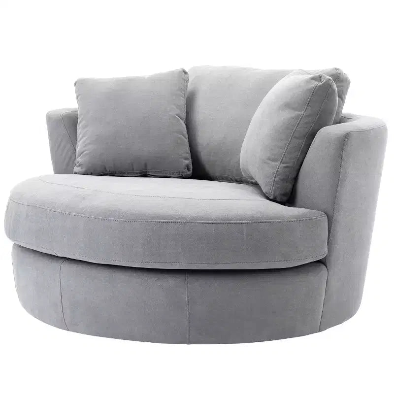 54 Wide Fully Assembled Round Swivel Barrel Chair and a Half - Kinwell