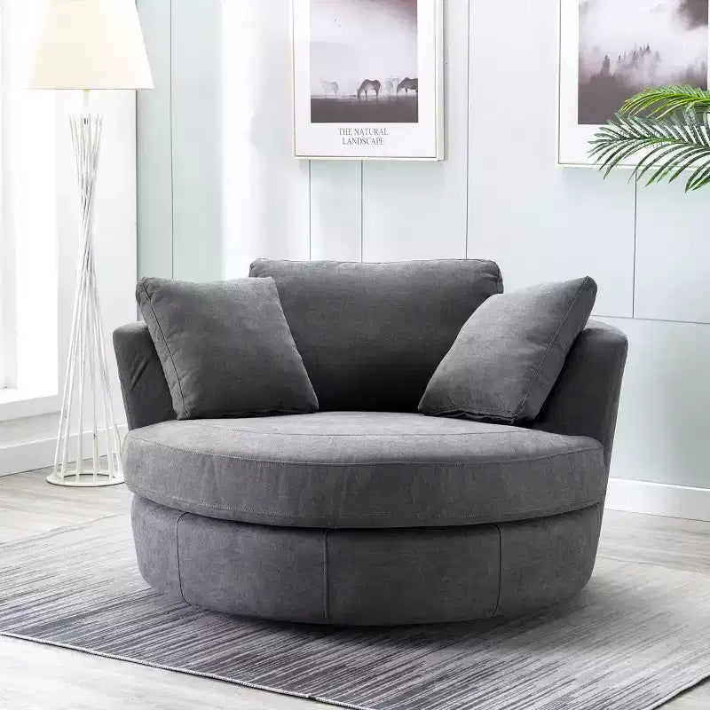 54 Wide Fully Assembled Round Swivel Barrel Chair and a Half - Kinwell