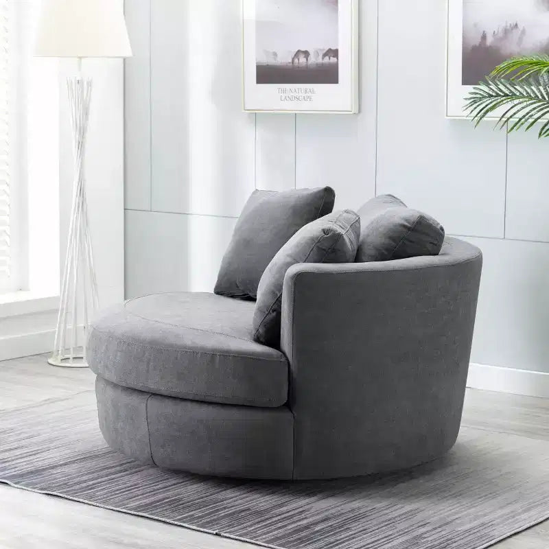 54 Wide Fully Assembled Round Swivel Barrel Chair and a Half - Kinwell