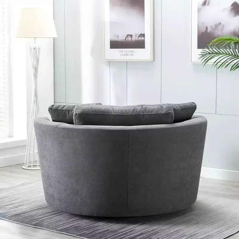 54 Wide Fully Assembled Round Swivel Barrel Chair and a Half - Kinwell