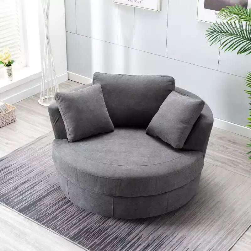 54 Wide Fully Assembled Round Swivel Barrel Chair and a Half - Kinwell