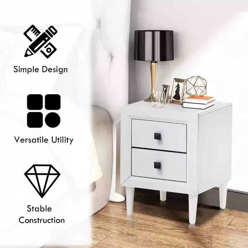 Costway Nightstand End Bedside Coffee Table Wooden Leg Storage Drawers White
