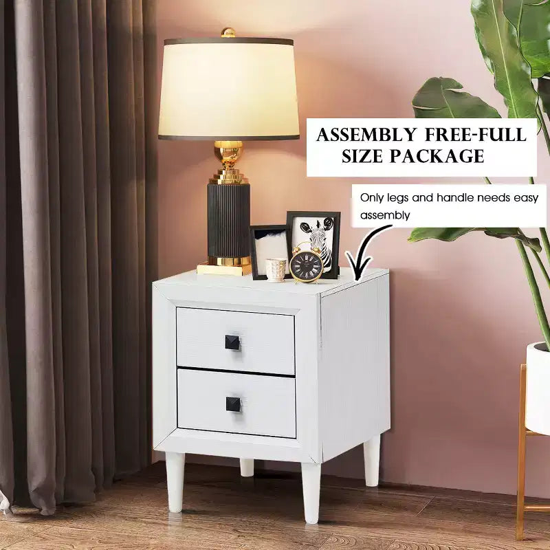 Costway Nightstand End Bedside Coffee Table Wooden Leg Storage Drawers White