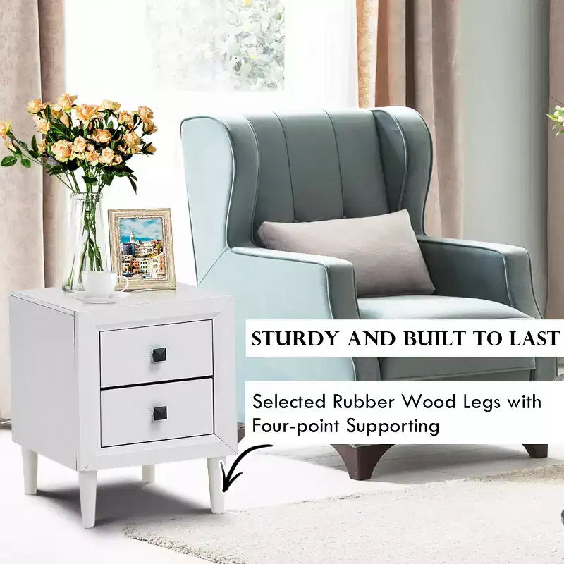 Costway Nightstand End Bedside Coffee Table Wooden Leg Storage Drawers White