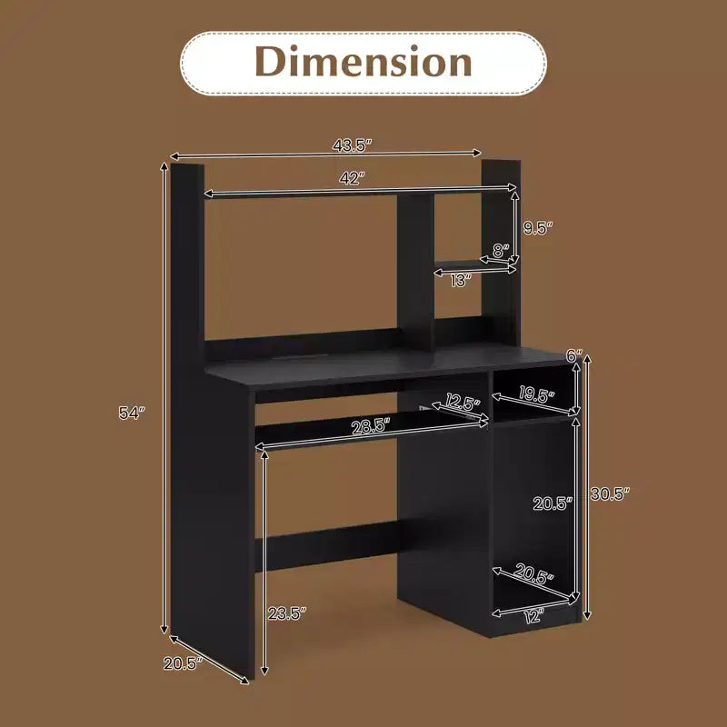 Costway Computer Desk Study Bookcase Workstation with Charging Station Hutch & CPU Stand