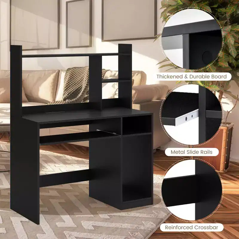 Costway Computer Desk Study Bookcase Workstation with Charging Station Hutch & CPU Stand