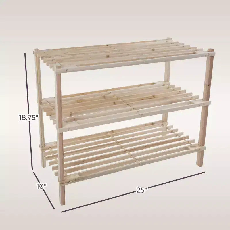Hastings Home 3-Tier Wooden Shoe Rack - Organizes Up to 9-Pairs - Light Woodgrain