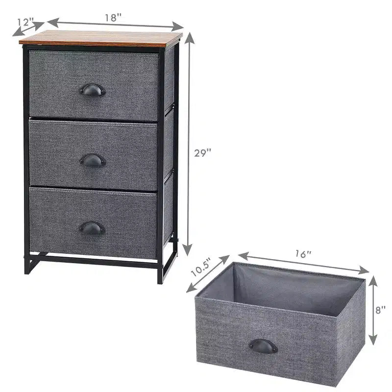 Costway 3 Drawer Nightstand Side Table Storage Tower Dresser Chest Home Office Furniture