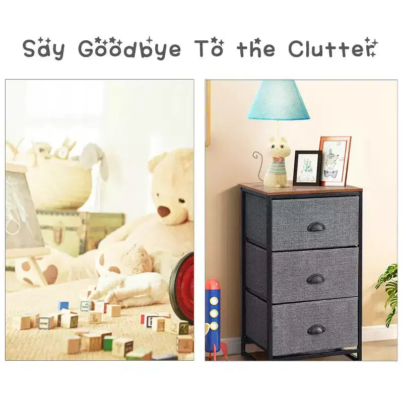Costway 3 Drawer Nightstand Side Table Storage Tower Dresser Chest Home Office Furniture
