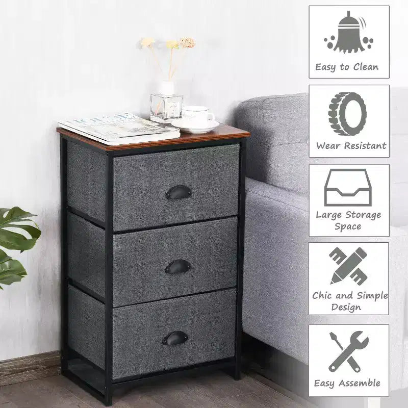 Costway 3 Drawer Nightstand Side Table Storage Tower Dresser Chest Home Office Furniture