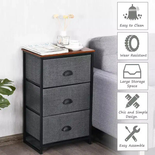 Costway 3 Drawer Nightstand Side Table Storage Tower Dresser Chest Home Office Furniture