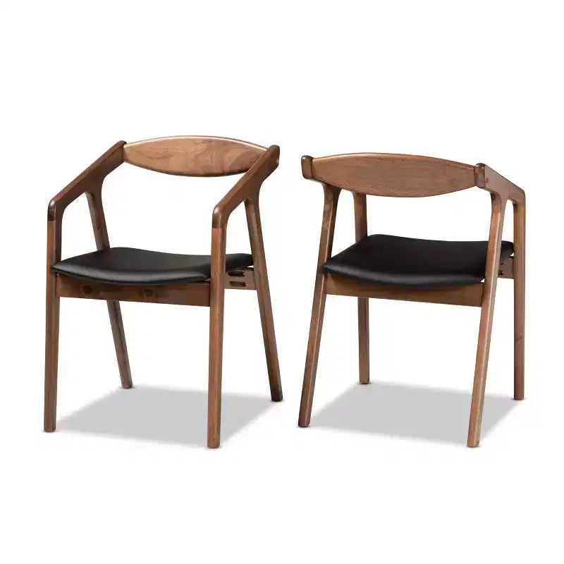 2pc Harland Faux Leather Upholstered and Wood Dining Chair Set - Baxton Studio