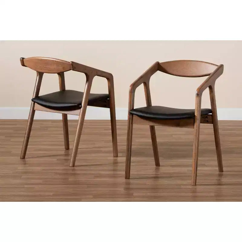 2pc Harland Faux Leather Upholstered and Wood Dining Chair Set - Baxton Studio
